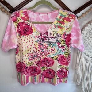 Unbranded Pink Rose Art Deco Top